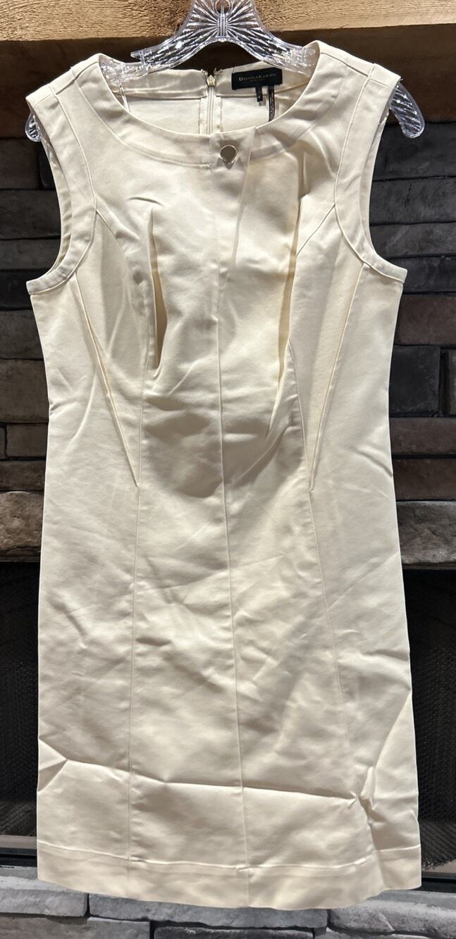 Women’s DONNA KARAN Signature Cream Sleeveless Sheath Dress Size 8